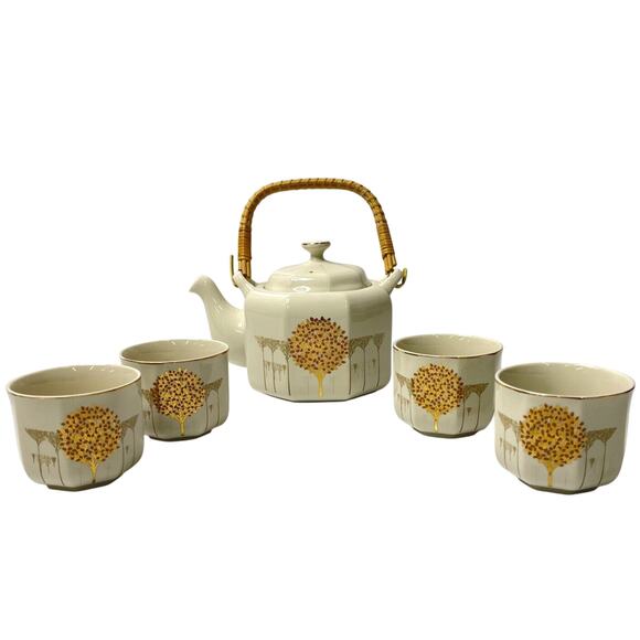 Otagiri Japan Tea Set Golden Mist Teapot With 4 Cups and Lid Holds 24oz Beige - Picture 1 of 16